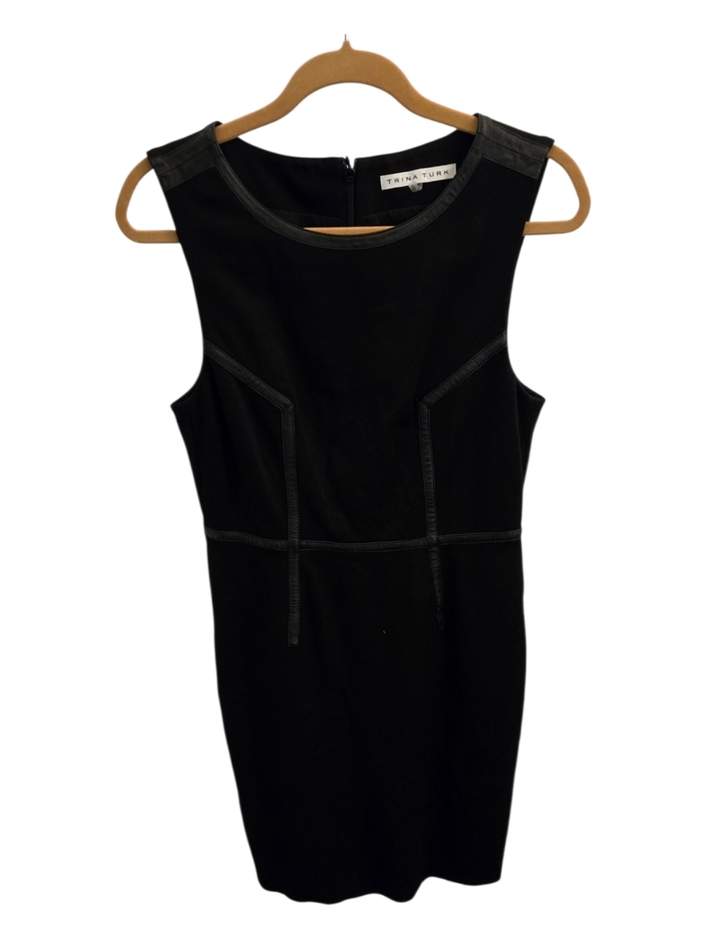 Trina Turk Sleeveless Little Black Dress With Faux Leather Trim Sz 8